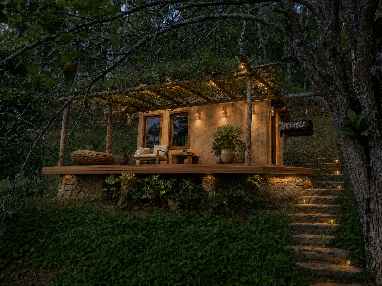 Sauna e spa da Casa de campo M&L integrados ao jardim no Brejal, Areal